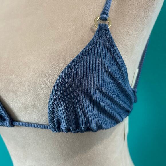 NWT Aerie Shine Rib String Triangle Bikini Top Marble Blue Beach Swim Surf - Picture 3 of 5